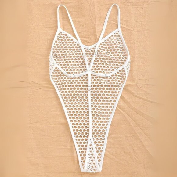 NWT Sexy Sheer Mesh White Extreme Micro G-String Thong One Piece Swimsuit - Picture 2 of 2